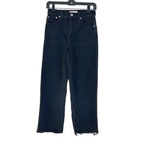 Madewell Womens 26 High Rise 11 " Slim Wide Leg Crop Jeans Black Raw Hem